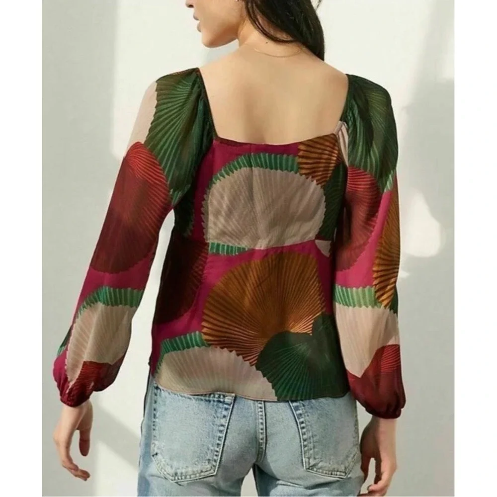 Farm Rio Katalina‎ Long Sleeve Blouse Abstract Print Anthropologie XS $158 Boho